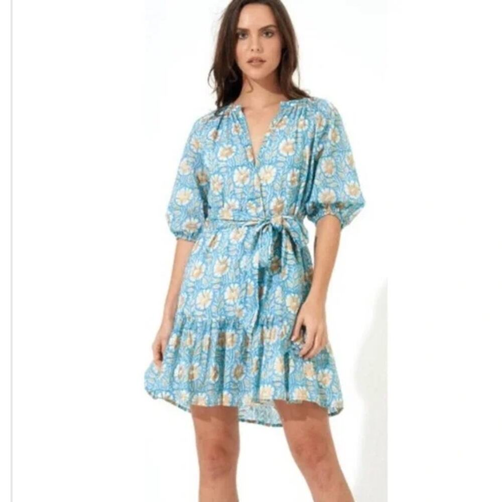 Oliphant Dress Womens Small Haveli Mini Ruffle Hem Puff Sleeve Cotton Feminine - Picture 1 of 10